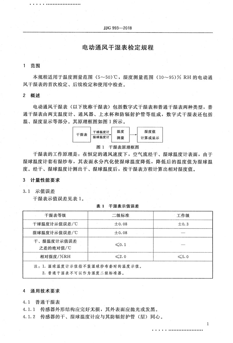 JJG993-2018電動通風干濕表檢定規程